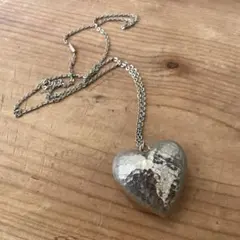 USAヴィンテージ 槌目ハートネックレス シルバー調 ミッドセンチュリー