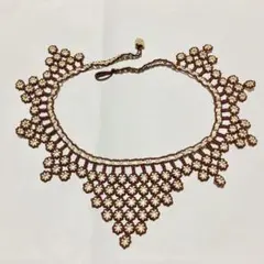 トルコ　オヤ　ビーズ　刺繍　レース　花モチーフ ネックレス ブラウン ホワイト