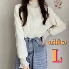 シフォンブラウス シースルー シアートップス フリル 白 ホワイト 長袖 韓国