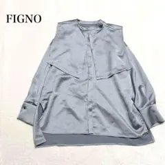 フィグノ 2way 長袖サテンブラウス ボックス襟 パフスリーブ ドレープ 無地