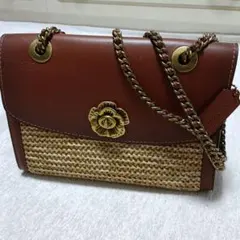 美品コーチ フラワーモチーフ ショルダー2wayバッグ　茶色