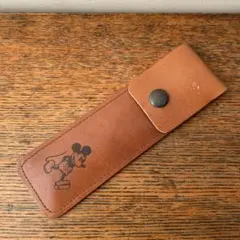 レザー ミッキーマウス ペンケース スリム 薄型 道具入れ
