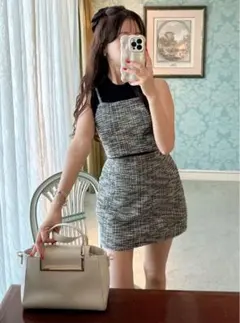 ラメツイードビスチェ×ミニスカートセットアップ[sm205] S