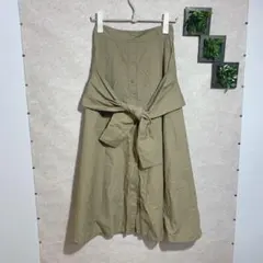ミラオーウェン(size0)ロングスカート　前結び飾りシャツ　フルボタン　カーキのサムネイル
