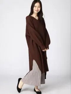 JEANASIS ダークブラウン ニット ロングワンピース 長袖 F