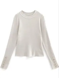 GRL クルーネック袖ボタンリブニットトップス[k9274f]