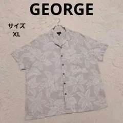 GEORGE 総柄アロハシャツ XL グレー白 リネン混 胸ポケット ゆるだぼのサムネイル