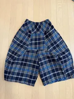 クレッシェントデュオ　ネイビー チェック柄 ガウチョパンツ