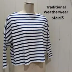 トラディショナルウェザーウェア ボーダー カットソー 白✕紺 長袖 S
