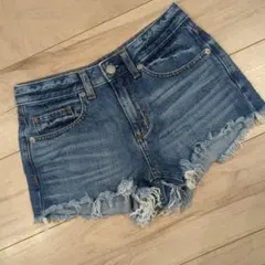 【GU】フリンジ デニム ショートパンツ ブルー S