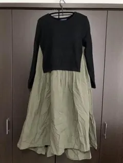 ポリーヌブロー　ドッキングニットワンピース 黒・カーキ サイズF