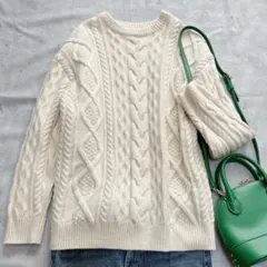 UNITED ARROWS W/NY ケーブルクルーネック ニット オフホワイト