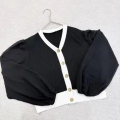 グレイル　 シフォンスリーブ配色ニットトップス カーディガンMサイズ　ブラック