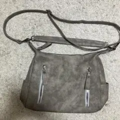 2wayバッグ グレー 合成皮革 ショルダーバッグ 中型