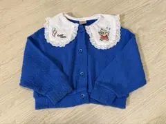 futafuta 刺繍襟付き カーディガン ブルー