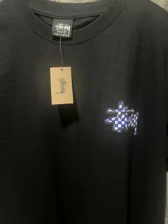 Stussy チェック柄ロゴ Tシャツ 黒