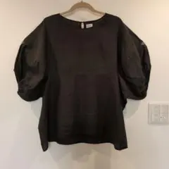 URBAN RESEARCH DOORS ブラック 　リネン　5分袖ブラウス