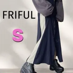 SHEIN FRIFUL スカート フリルフロントジップ ロングスカート S 紺のサムネイル
