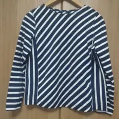 ハルメク ストライプ 長袖Tシャツ ネイビー/ホワイト　М