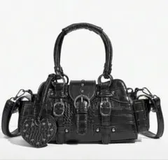 ブラック クロコダイル調 ハンドバッグ