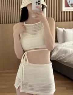 SHEIN/ホワイト編み物セパレート水着 Mサイズ