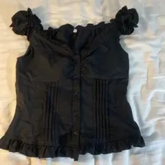 ブラック フリルノースリーブシャツ XS