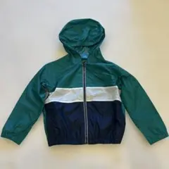 美品　プチバトー　フード付　ウインドブレーカー　110cm 緑白紺