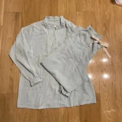 ナルエー　ダブルガーゼ パジャマ グリーン　S～M タグ無　汚れあり　ボタン無のサムネイル