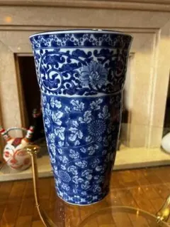 唐物　陶器製　染付 花瓶 青白花柄 唐物 陶器製 染付 花瓶 青白花柄 - メルカリ