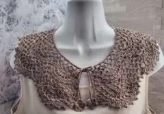 つけ襟　20番レース　ココア　スカラップ　花モチーフ　コットン　ハンドメイド