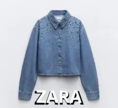 新品　タグ付き　【ZARA】　ザラ デニム クロップド ブラウス シャツ　M