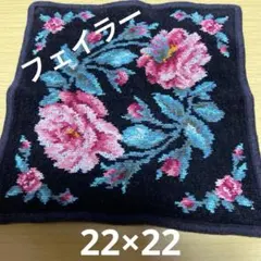 フェイラーハンカチ、シュニール織22×22、黒地にピンクの薔薇、ラメ入り