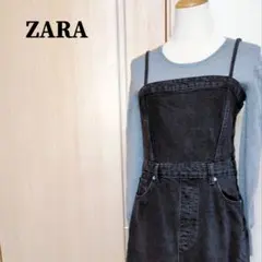 ZARA　ザラ　コットンデニムキャミソールロングワンピース　ブラック　M
