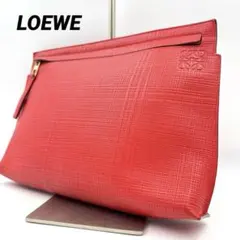 美品✨LOEWE クラッチバッグ　赤　レザー　アナグラム　リネン