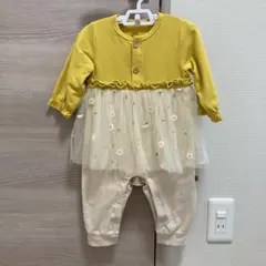 女の子　ロンパース　花柄　チュール　黄色