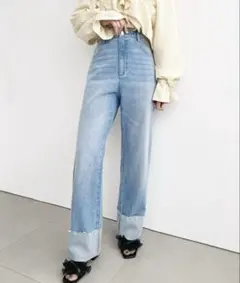 ロールアップデニムパンツ　サックスブルーのサムネイル