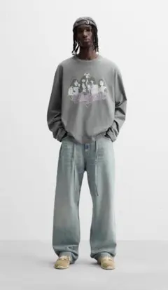 新品 ZARA ザラ エアロスミス© ウォッシュ加工Tシャツ