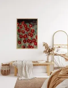 【NO.539】A4☆赤色の花柄模様アートポスター☆モダンお洒落北欧クラシック