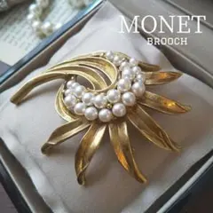 Monet モネ 極楽鳥花 真珠 パール フラワー ブローチ プランツ 草花