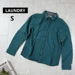 美品【ランドリー】ユニセックス・チェック長袖シャツ・刺繍ロゴ◇グリーン系・Sのサムネイル