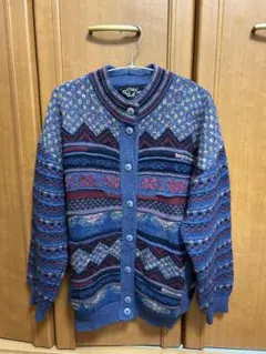 古着　多色模様 ニットカーディガン