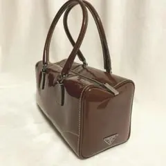 PRADA プラダ パテントレザー ハンドバッグ ブラウン エナメル レディース