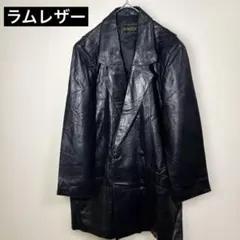【個性派古着】ラムレザー　羊革　ブラック ダブルブレストジャケット　Fサイズ