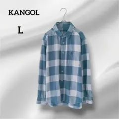 カンゴール　長袖ネルシャツ　青と白のチェック柄　コットン　L