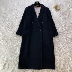 バーバリー カシミヤ混 ダブルチェスターコート ロング マキシ丈 ブラック XL