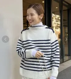 イエナ　プルオーバー　ハイネック　ボーダーニット　カシミア　ネイビー