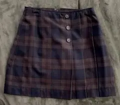 ダークブラウンチェック プリーツスカート ウエスト58cm