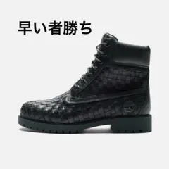 編み込みデザイン ブラックハイカットブーツ