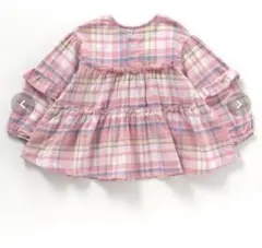 ピンク系チェック柄フリルシャツ 120サイズ