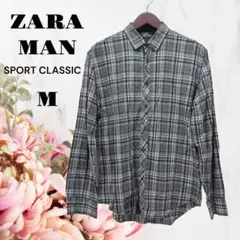 ZARA MAN【M】オープンカラーチェックシャツ♡グレー♡メンズ♡ビスコース